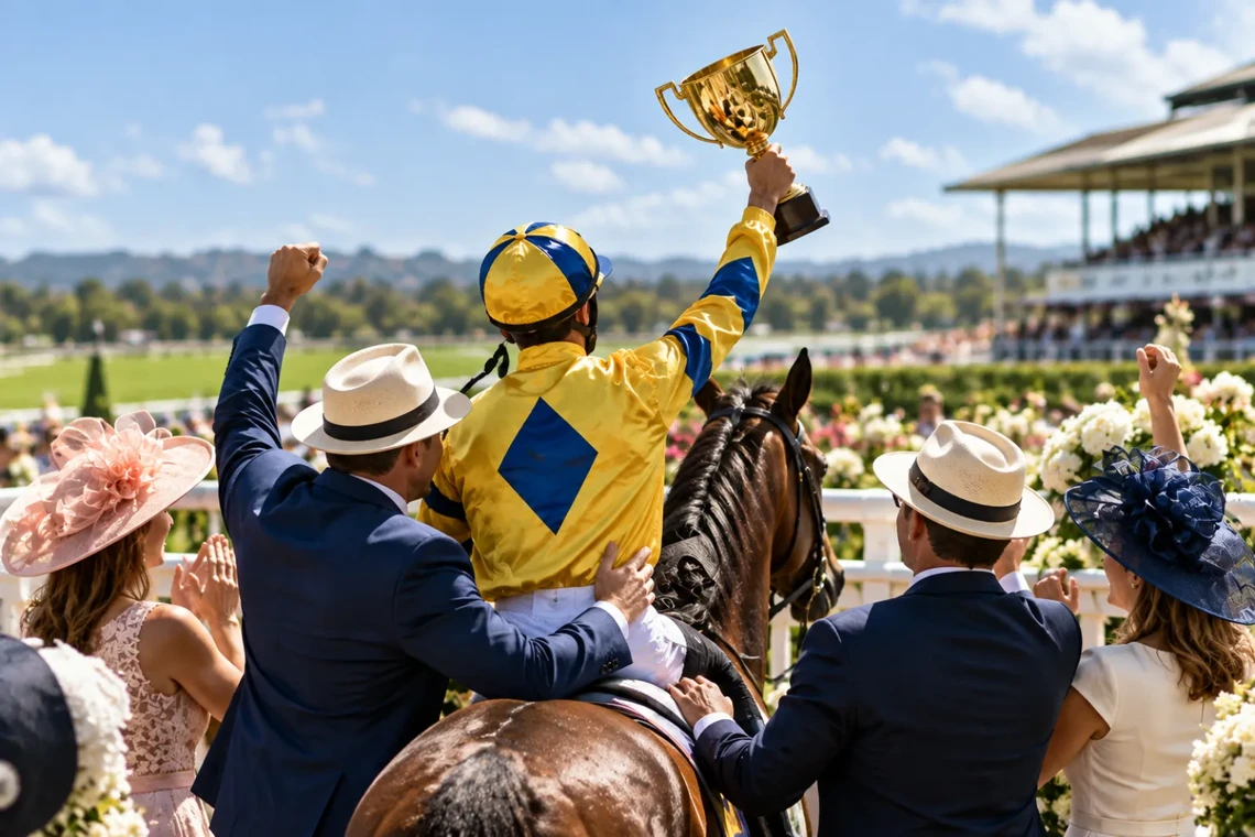 Jockey celebrating a racing win