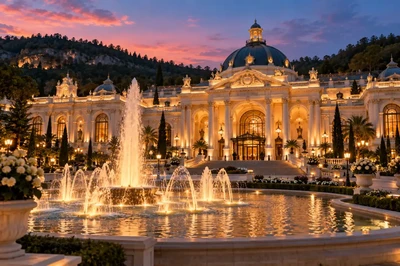 Spa casino palace with fountain